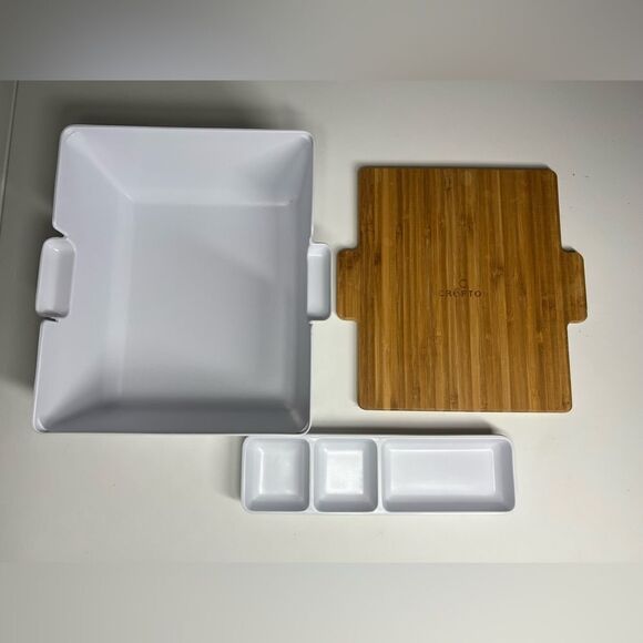 CROFTON Bread and Dip Set 3 Piece - Bowl, Dipping Tray, Bamboo Cutting Board - Picture 3 of 9